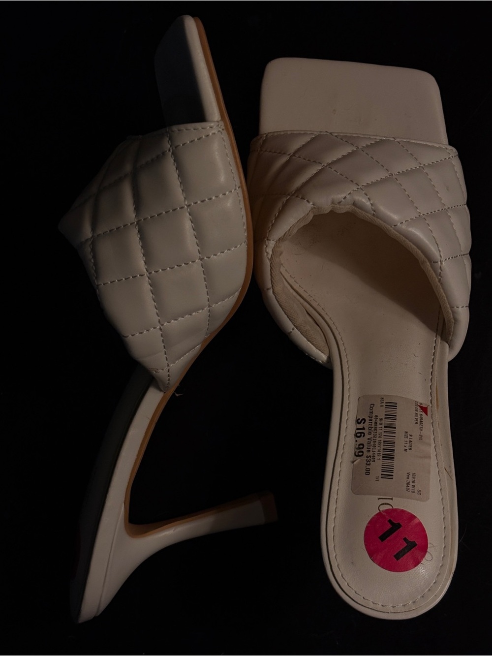 Quilted White Slip-On Block Heel Sandals